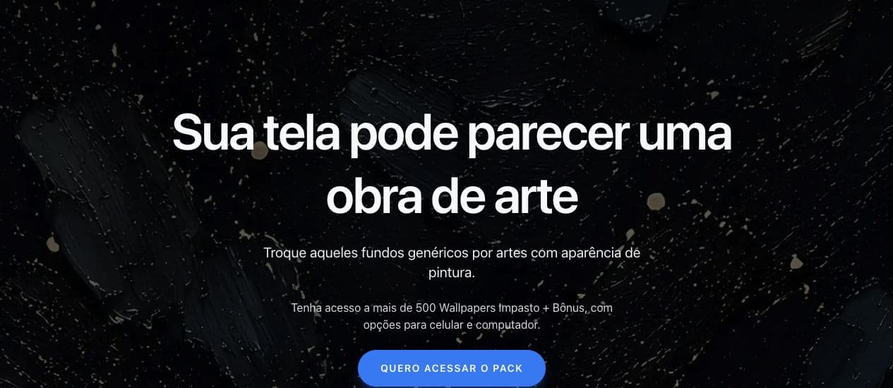 Captura da landing page Wallpaper Impasto, com apresentação do pack de artes digitais